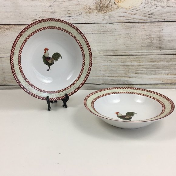 (2) Noble Excellence Chicken Scratch Round Vegetable Serving Bowls - Picture 1 of 9